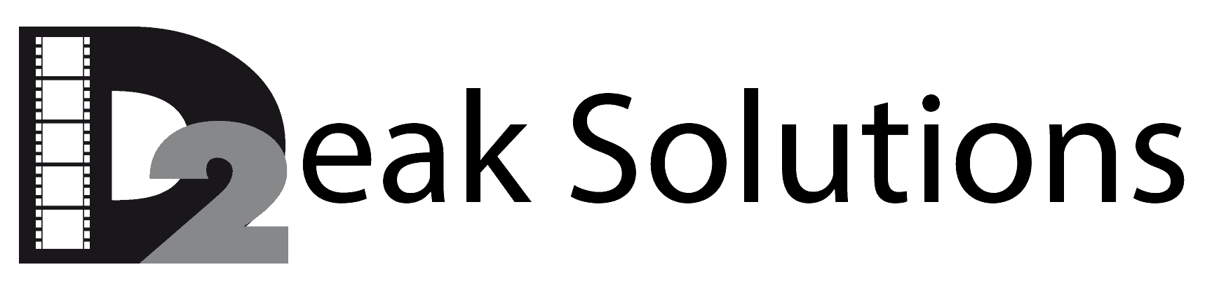 Logo for Deak Solutions with a stylized "D" featuring film strip elements.